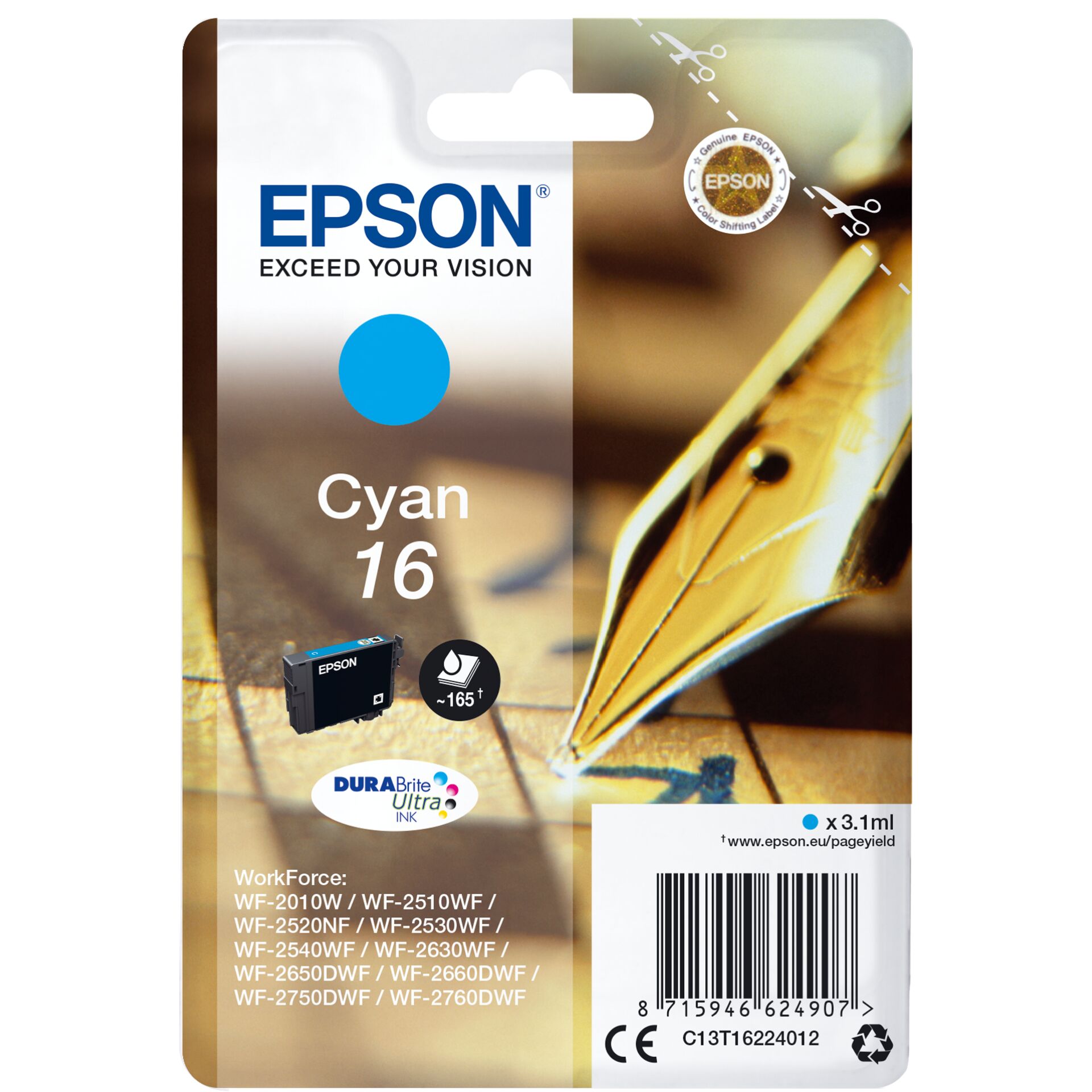 Epson ink cartridge cyan DURABrite Ultra T 162 T 1622