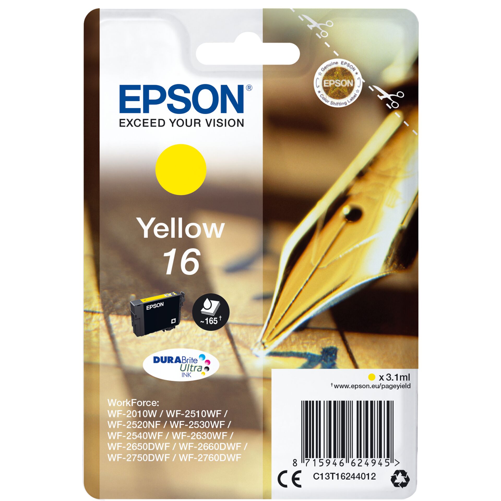 Epson ink cartridge yellow DURABrite Ultra T 162 T 1624