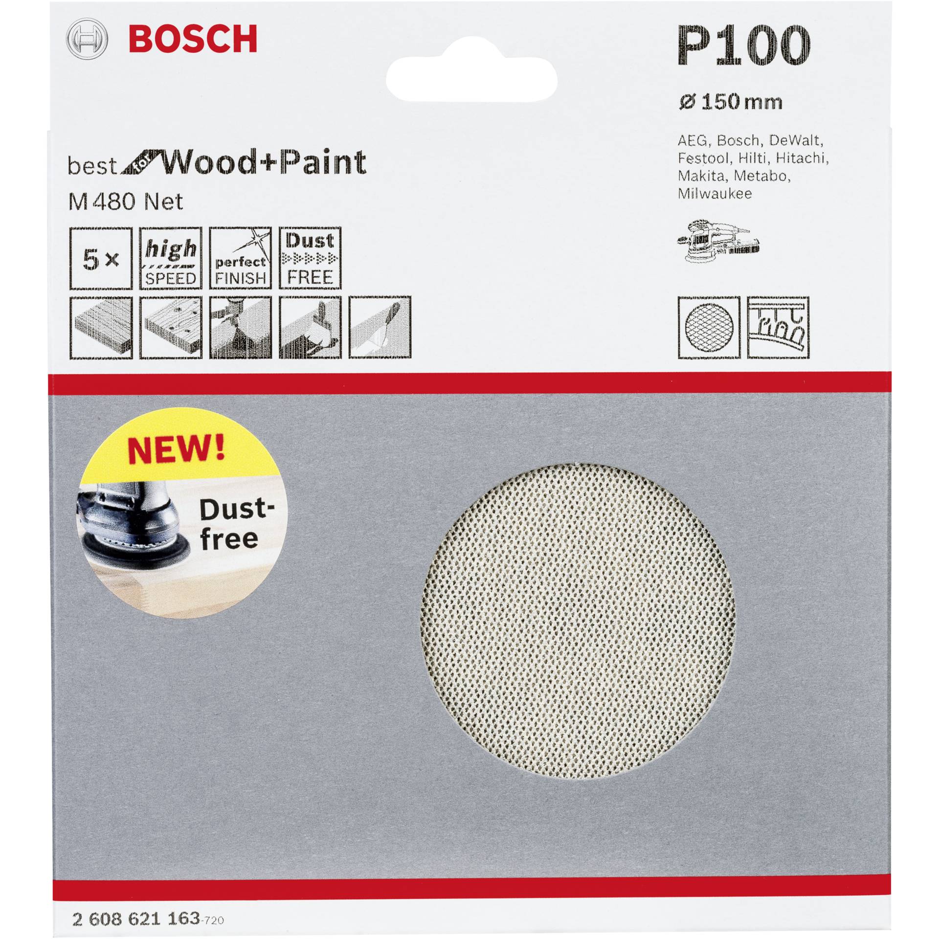 Bosch Abrasive Sanding Sheet 150mm K100 5x M480
