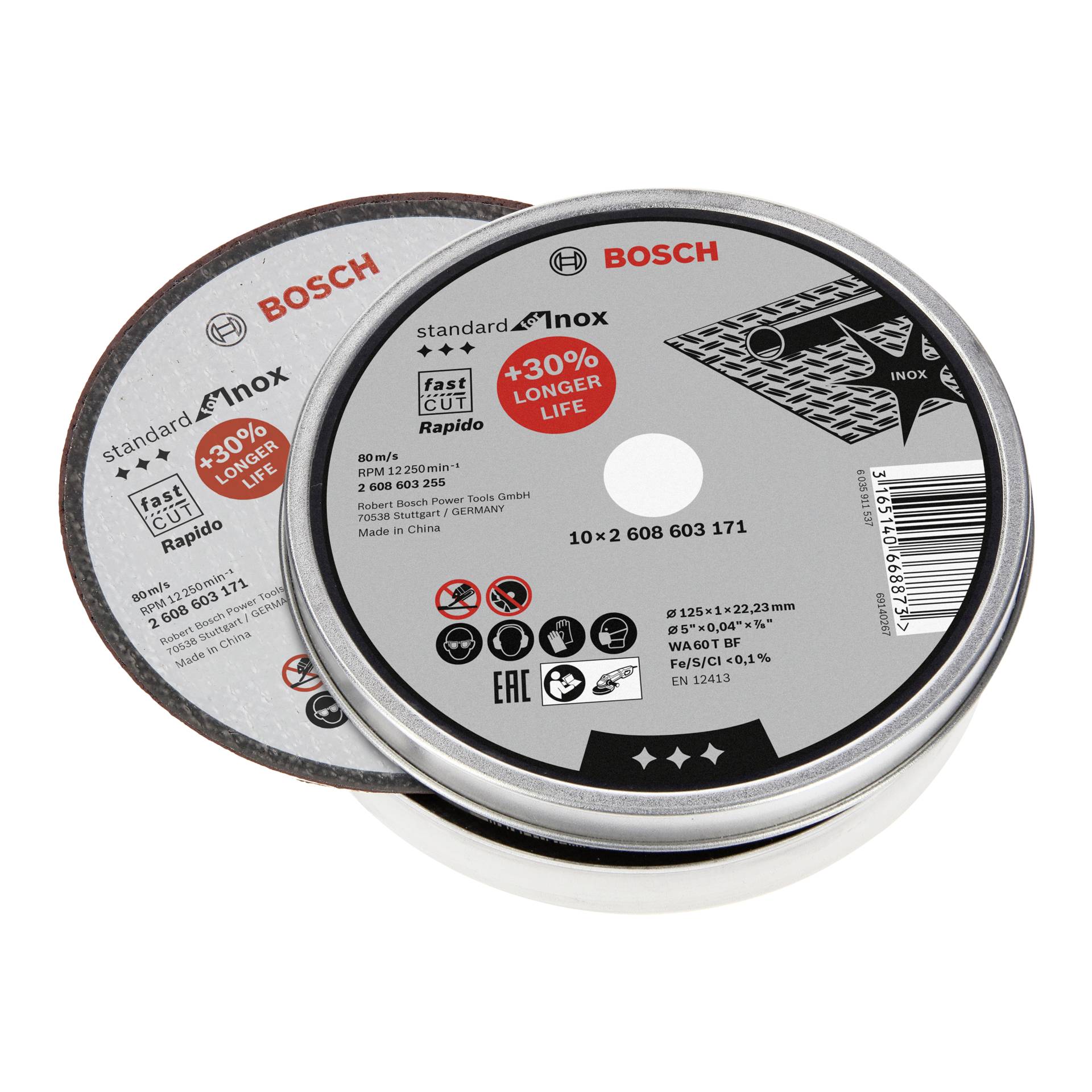 Bosch cutting disk straight for Inox Rapido in Dose 10x125,1mm