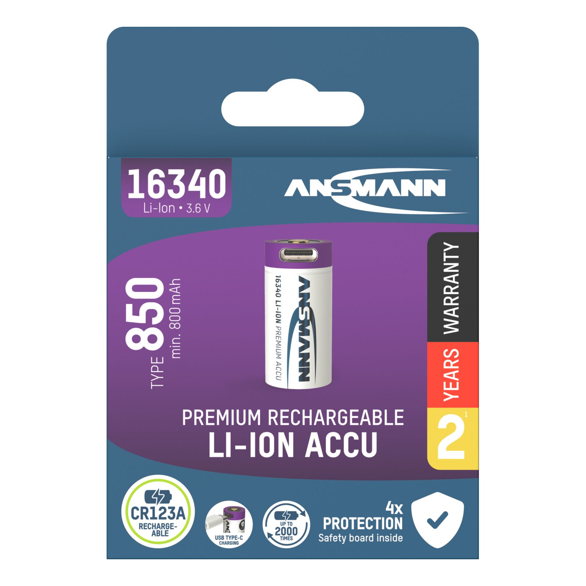 Ansmann 16340 Li-Ion Akku 850mAh 3,6V Micro USB Input 1300-0015