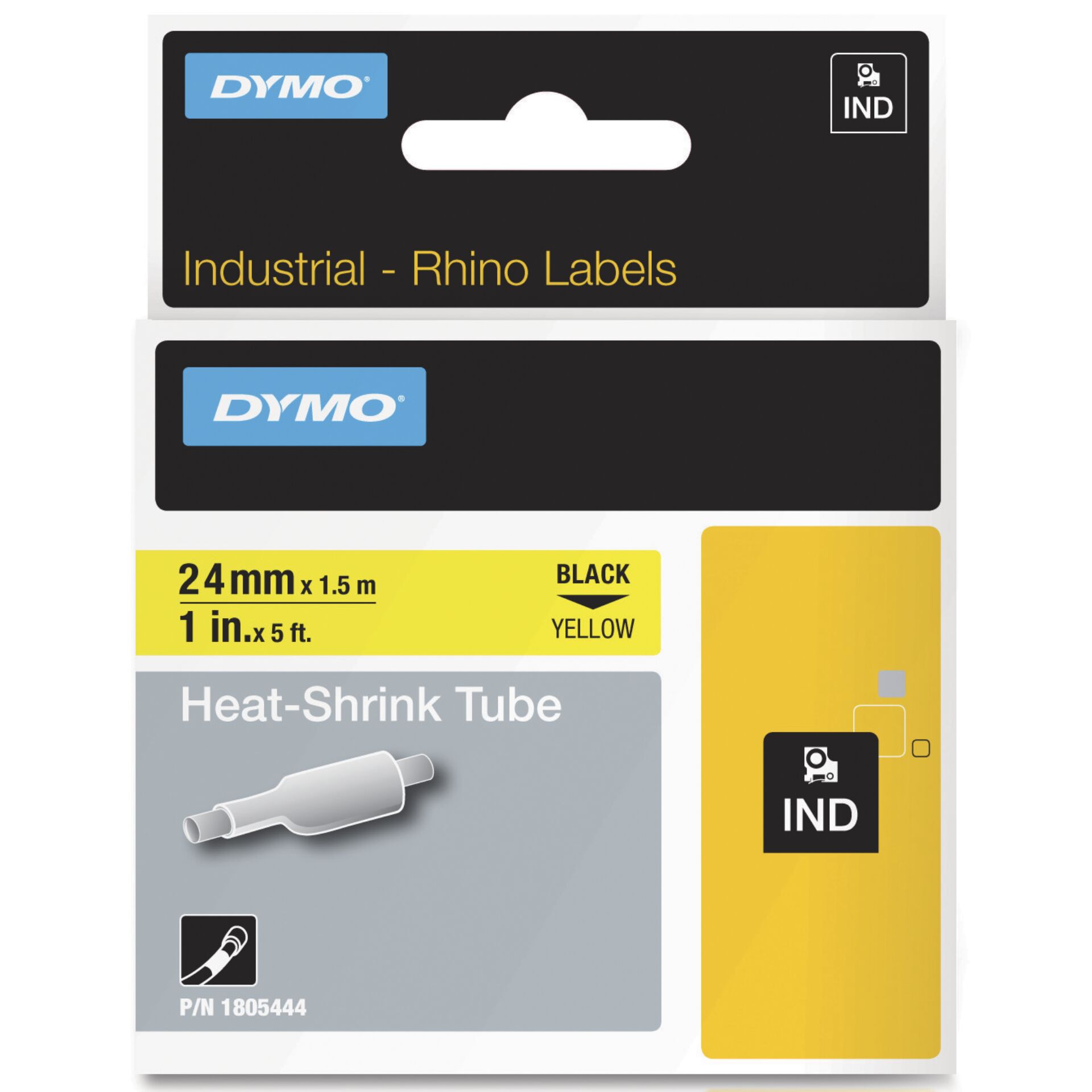 Dymo Rhino Heat-Shrink Tube 24 mm x 1,5 m black to yellow