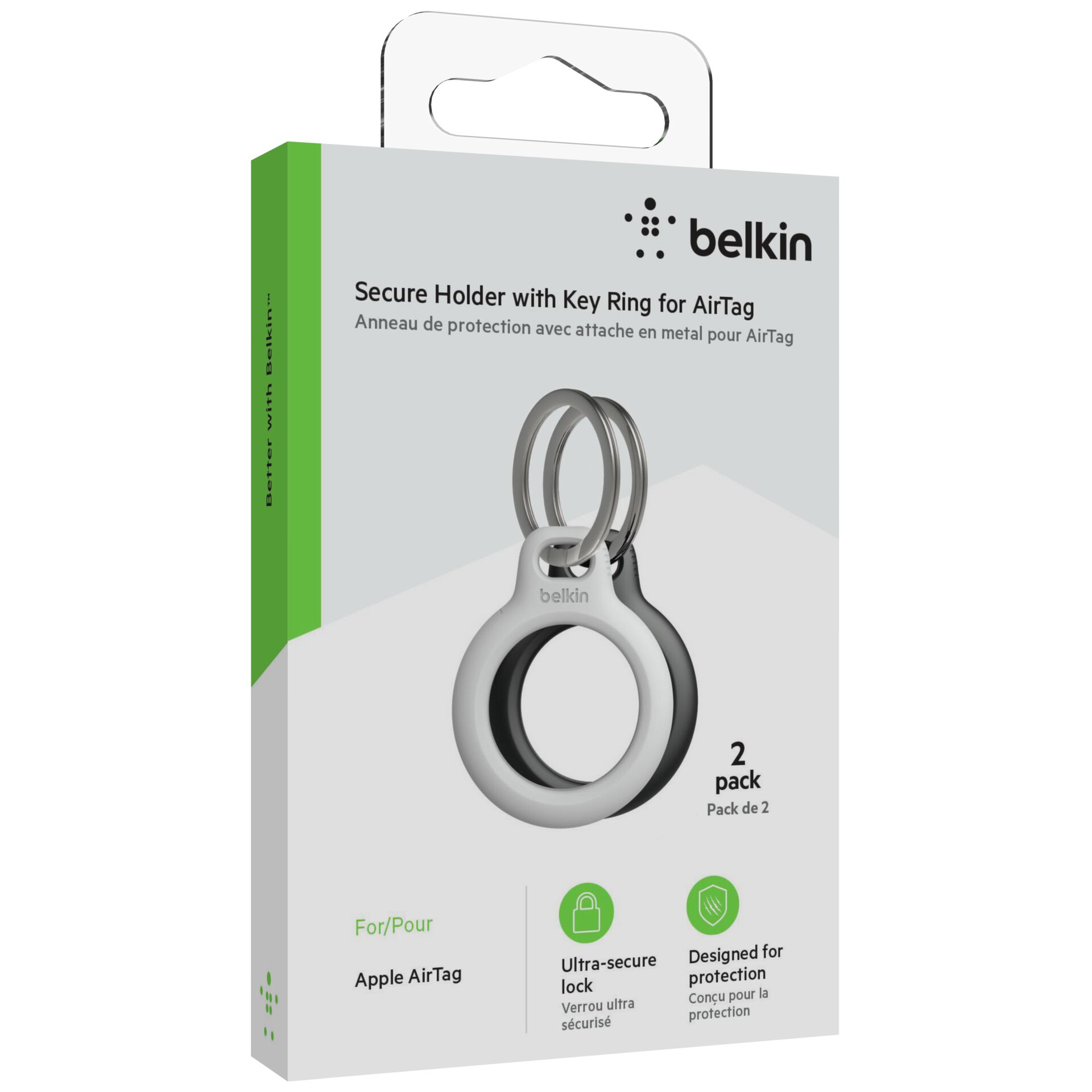 1x2 Belkin Key Ring for Apple AirTag, black/white MSC002btH35