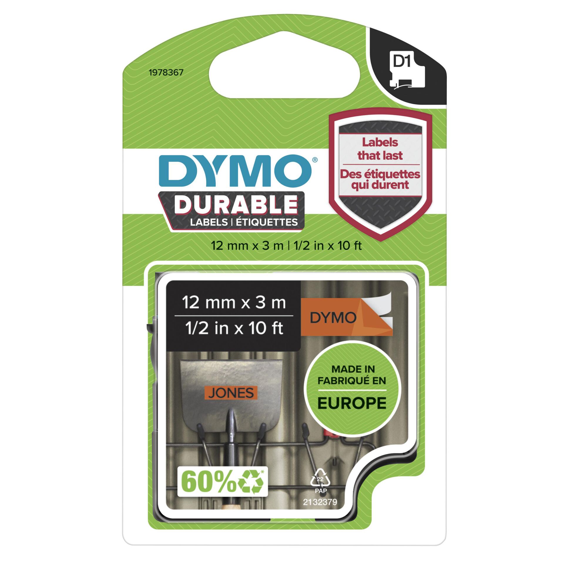 Dymo D1 Durable Labels 12 mm x 3 m black to orange