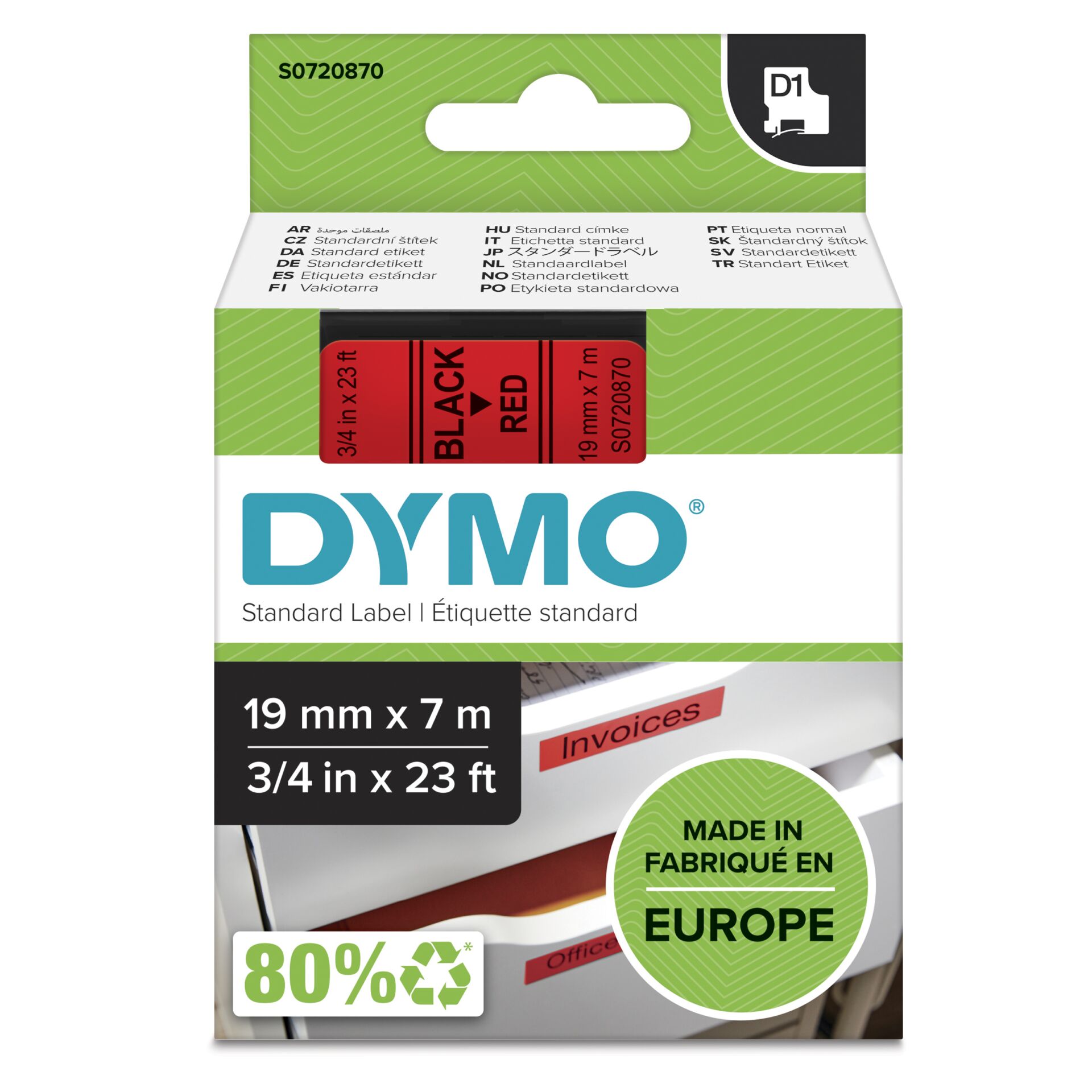 Dymo D1 Schriftband 19 mm x 7 m black to red