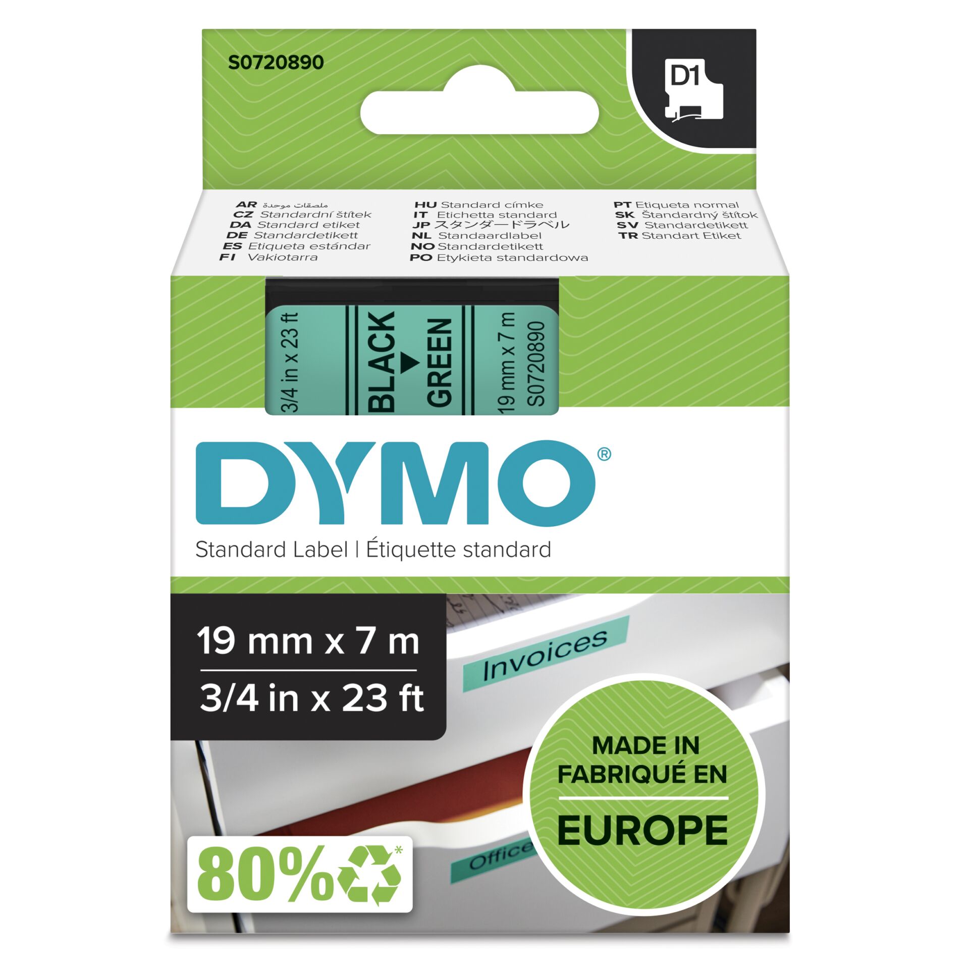 Dymo D1 Standard 9mm black on green 45809