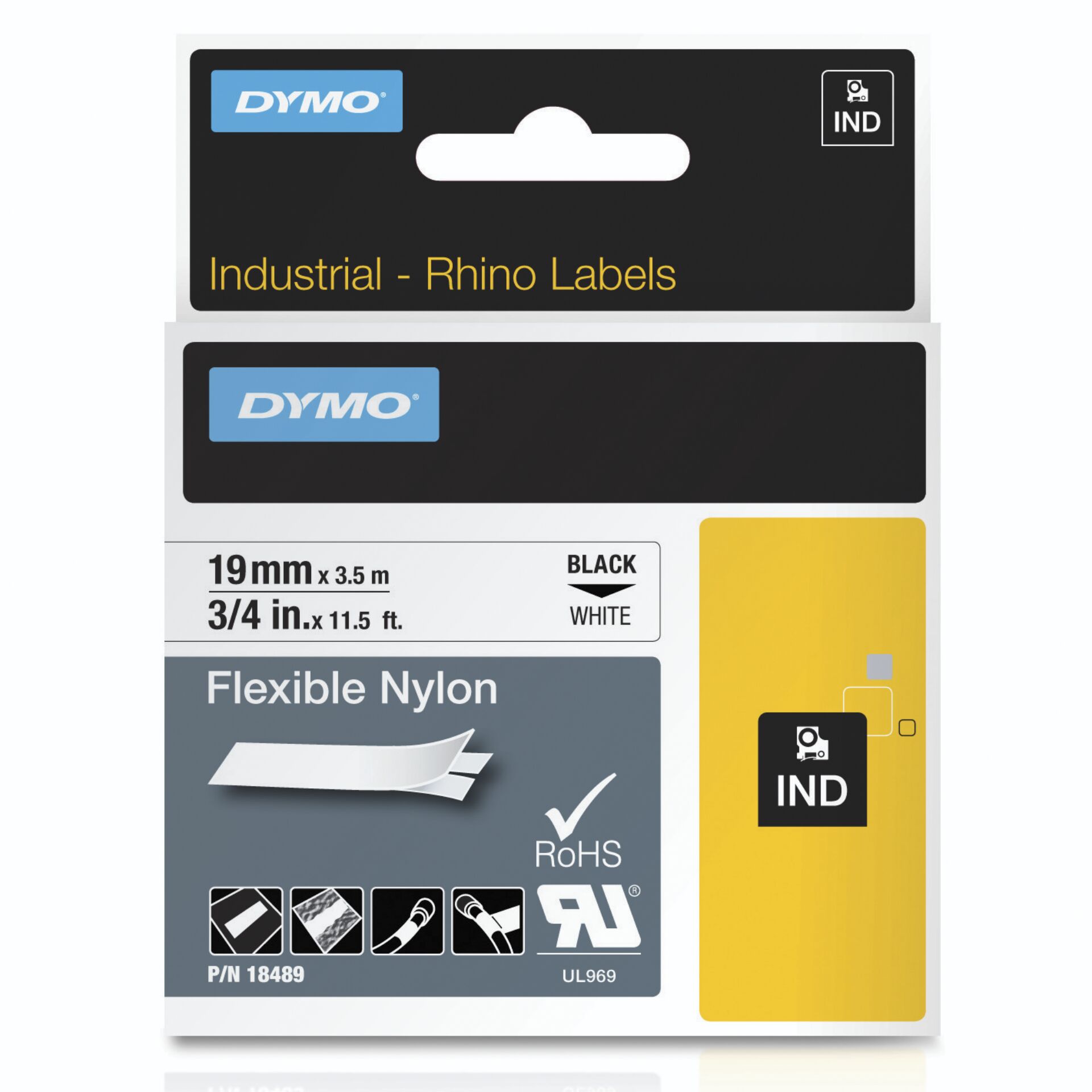 Dymo Rhino Flexible Nylon Tape 19 mm x 3,5 m black to white