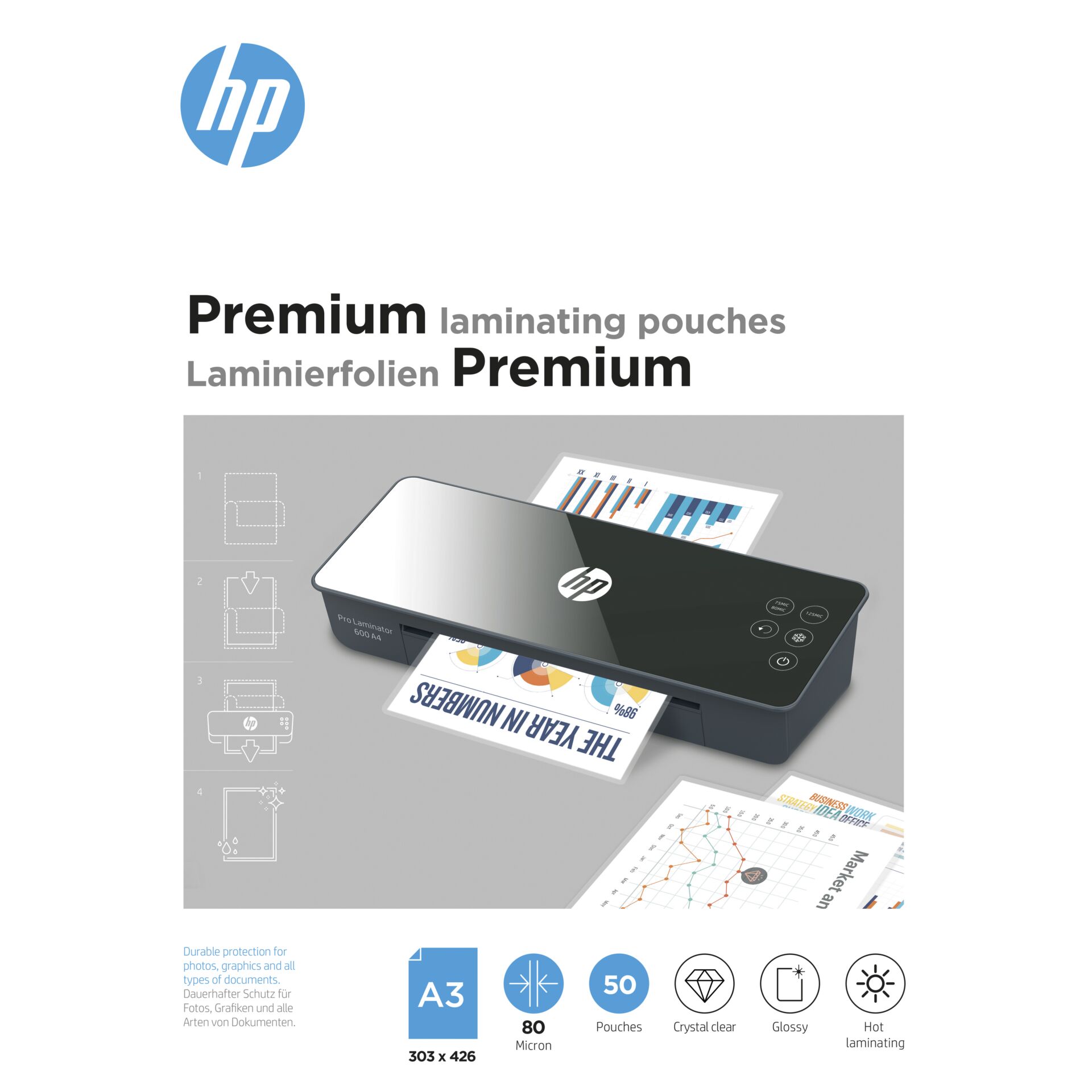 HP Premium Laminating pouches A3 80 Micron