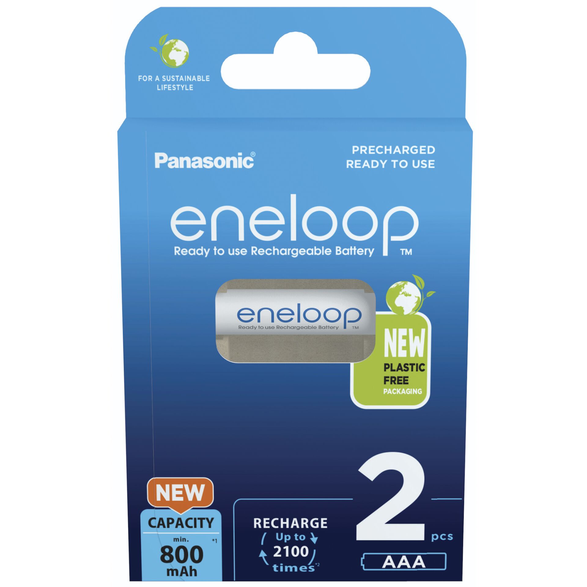 1x2 Panasonic Eneloop Micro AAA 800mAh Ni-MH BK-4MCDE/2BE
