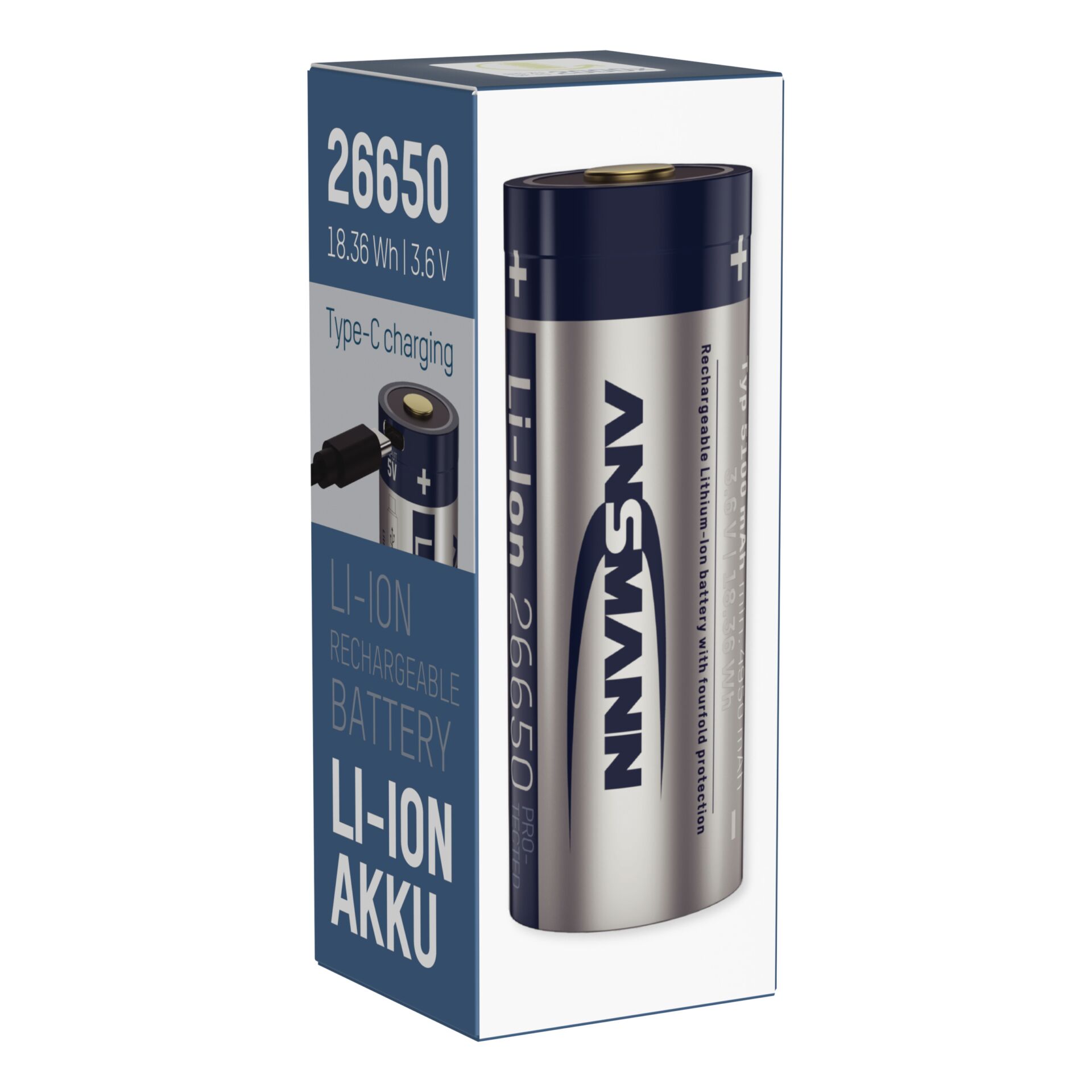 Ansmann Li-Ion 26650 5100mAh 3,6V Micro-USB socket 1307-0012