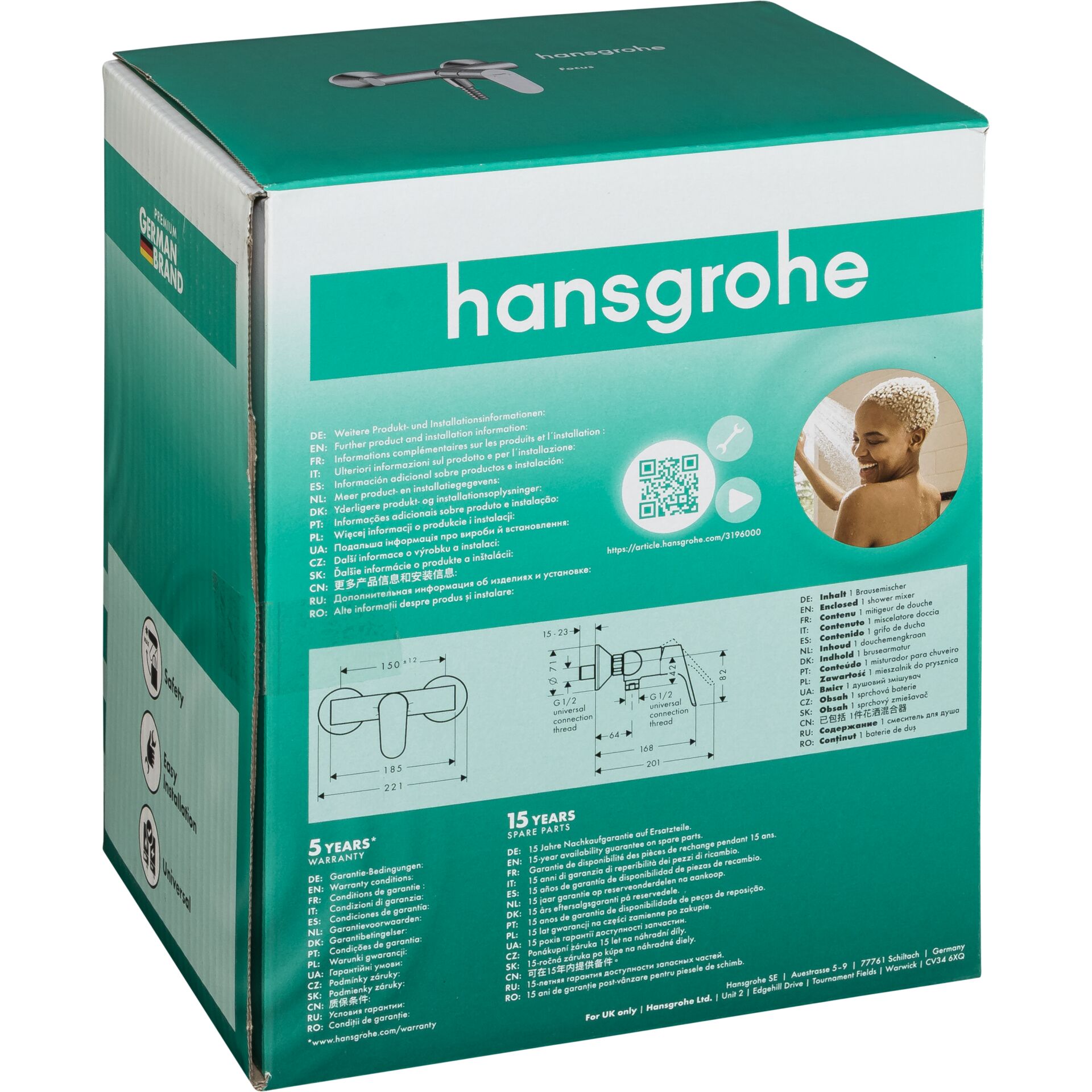 Hansgrohe Focus Single Lever man Shower Mixer Expo.In.DN15 chrome