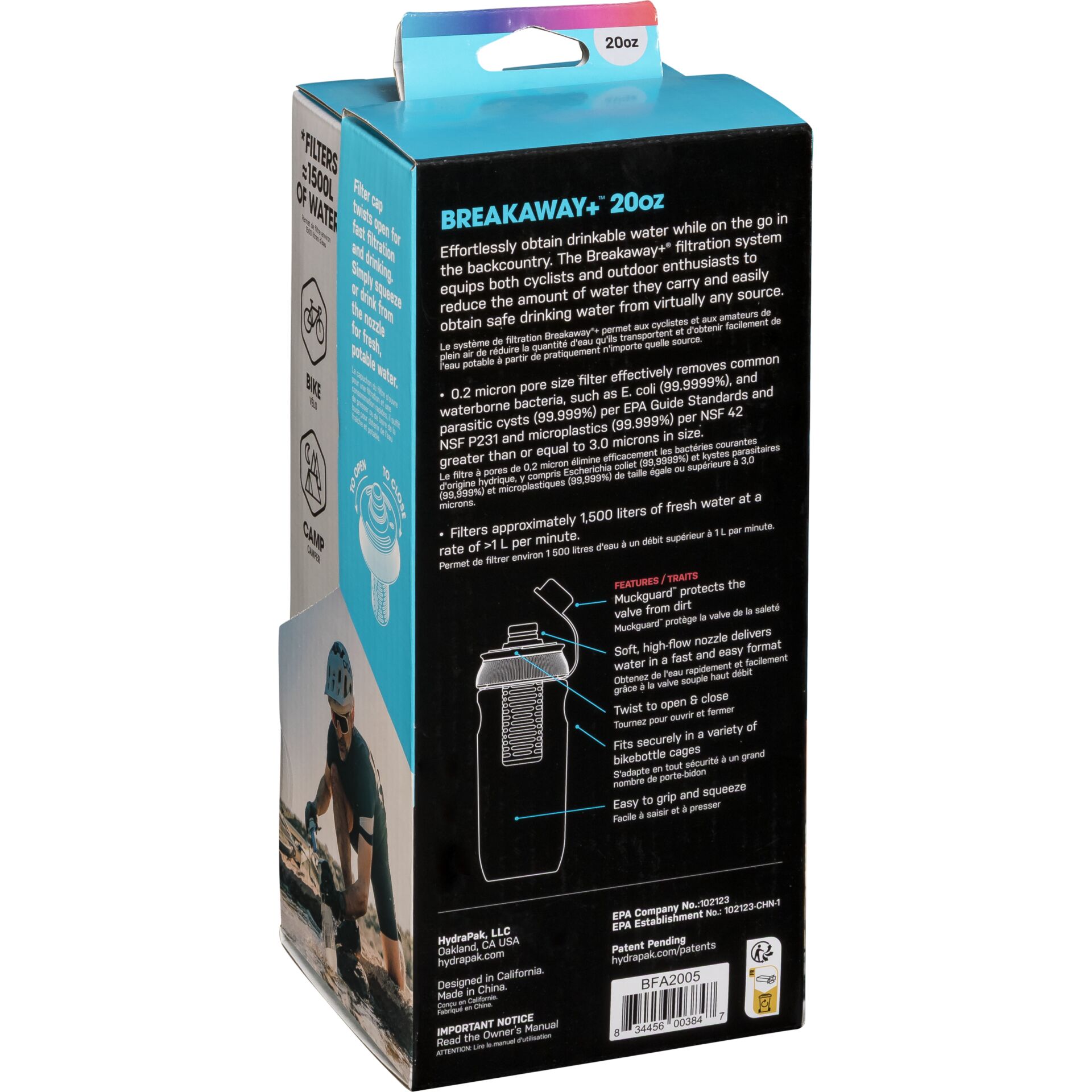 HydraPak Breakaway+ water bottle with filter 600ml
