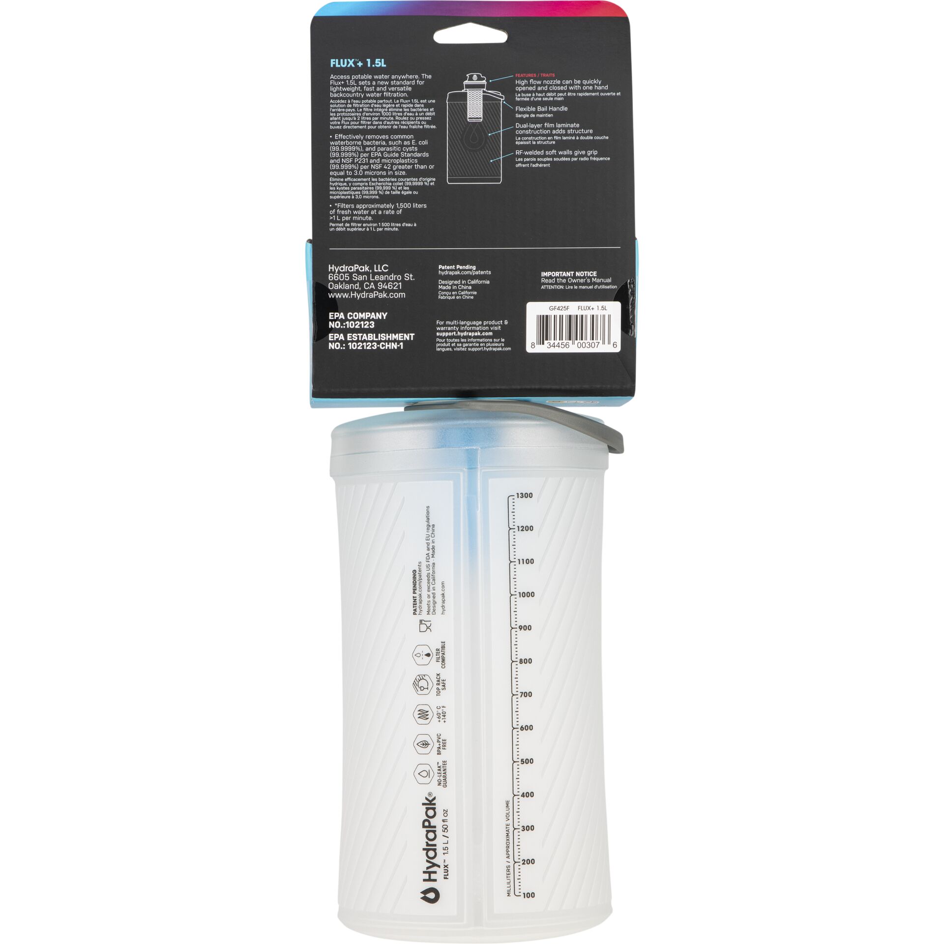 HydraPak Flux 1,5L foldable water bag white