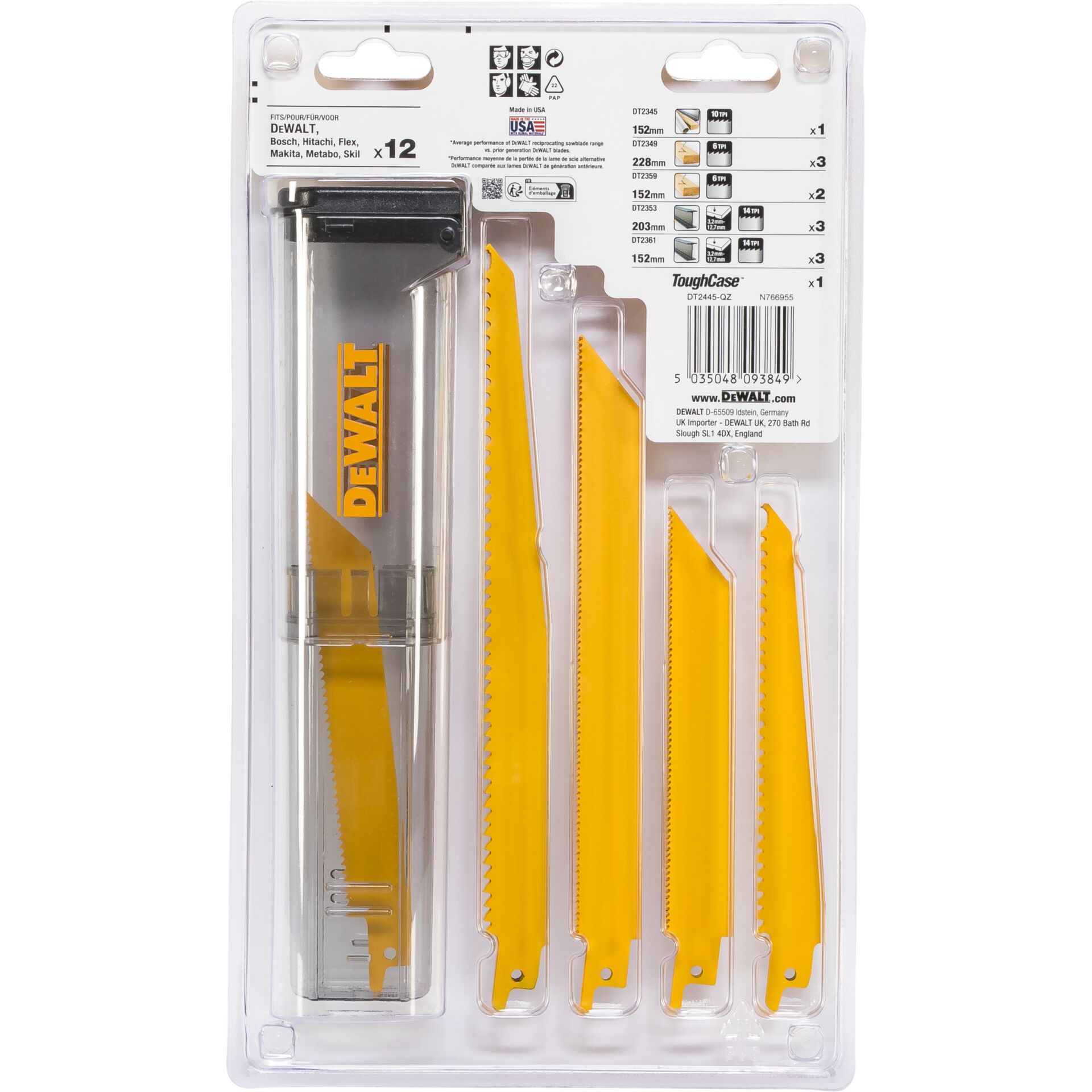 DeWalt DT2445-QZ Reciprocating Blade Set, 12 pcs