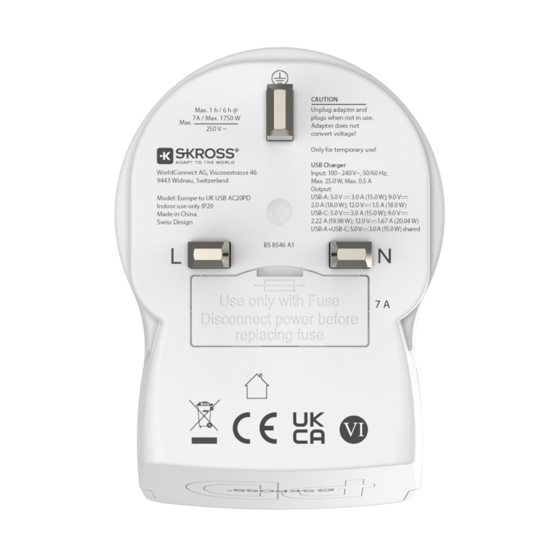 Hama Travel Adapter EU to UK USB-C (PD), 20 W