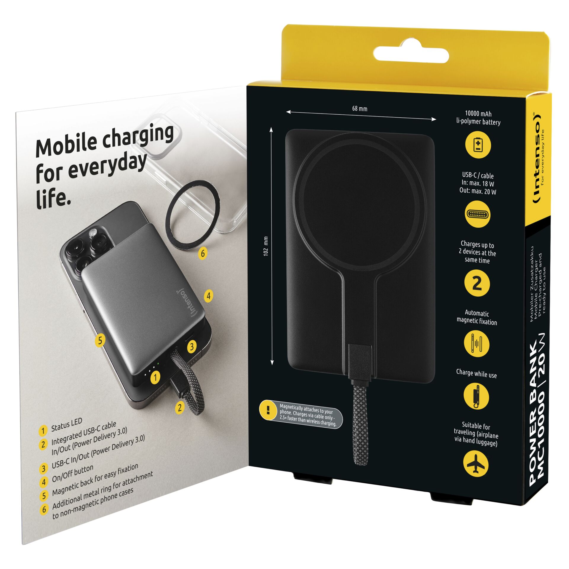 Intenso Powerbank MC10000 Black 10000 mAh Magnetic w. Metal Ring