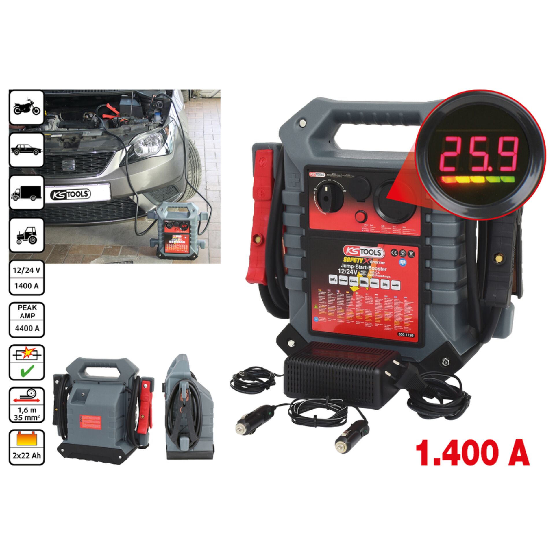 KS Tools 12V/24V Bat.-Booster mobiles Starthilfegerät 1400 A