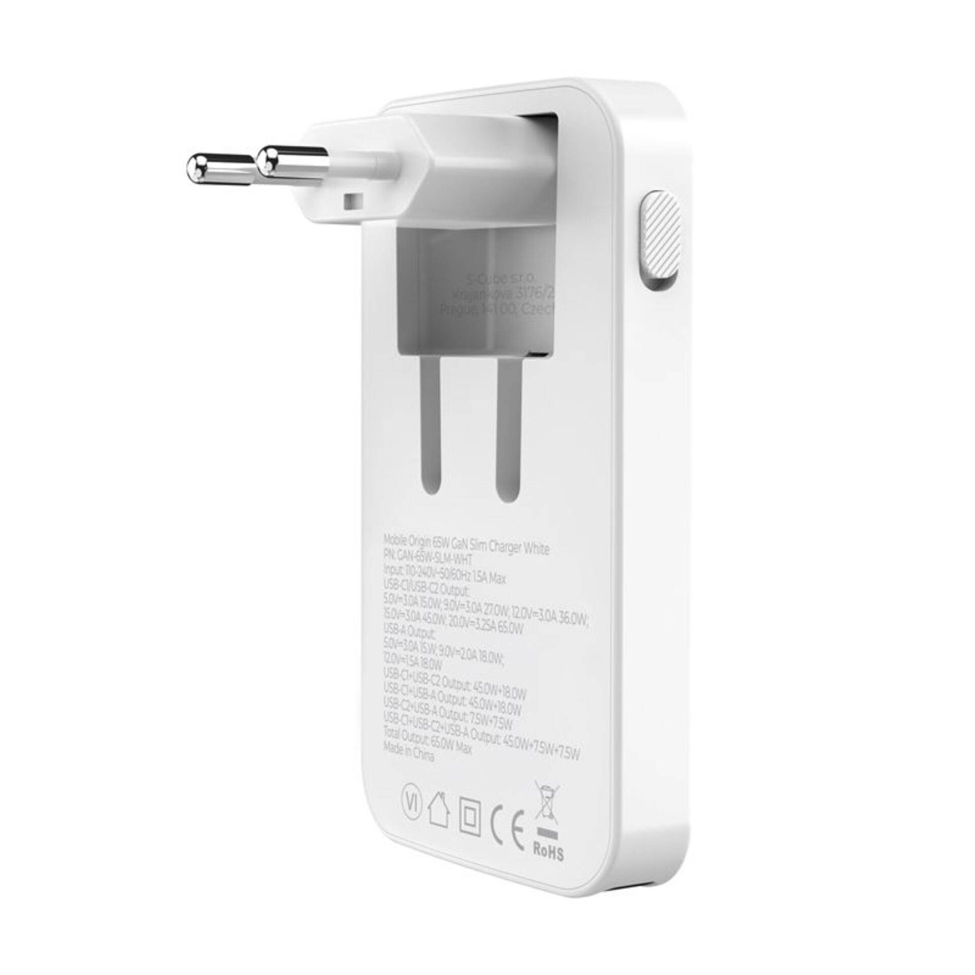 Mobile Origin 65W GaN Slim dual USB-C single USB-A, white