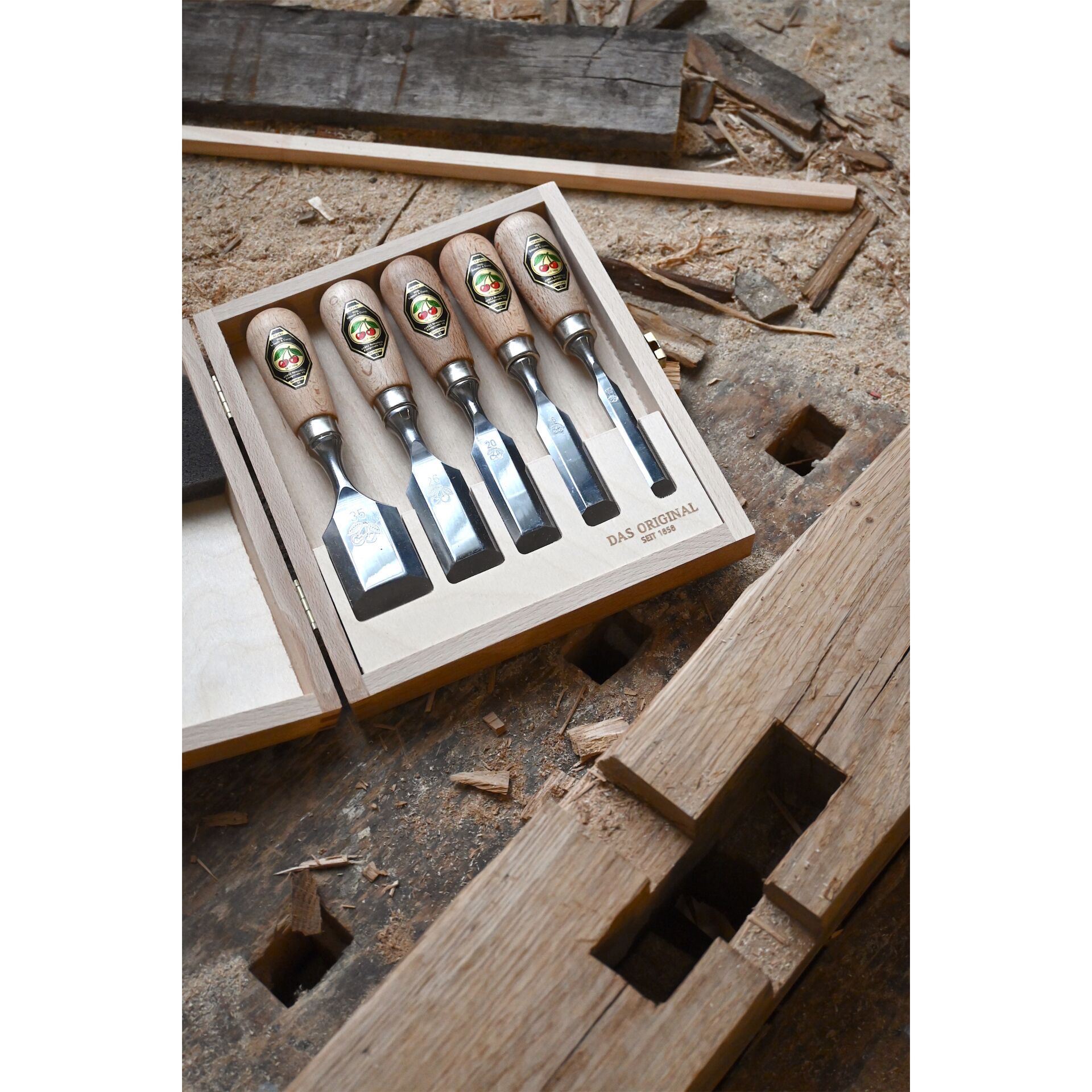 Kirschen Short chisel set in wooden box, 5 pcs.