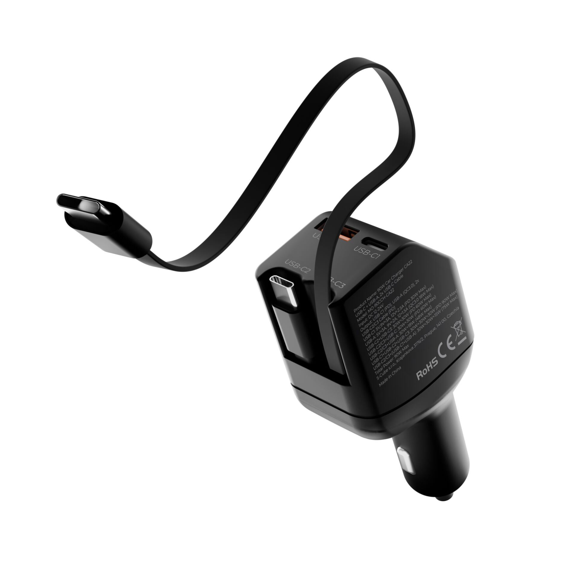 Mobile Origin 90W Car Charger CA22 USB-C+USB-A 2x cable 60cm
