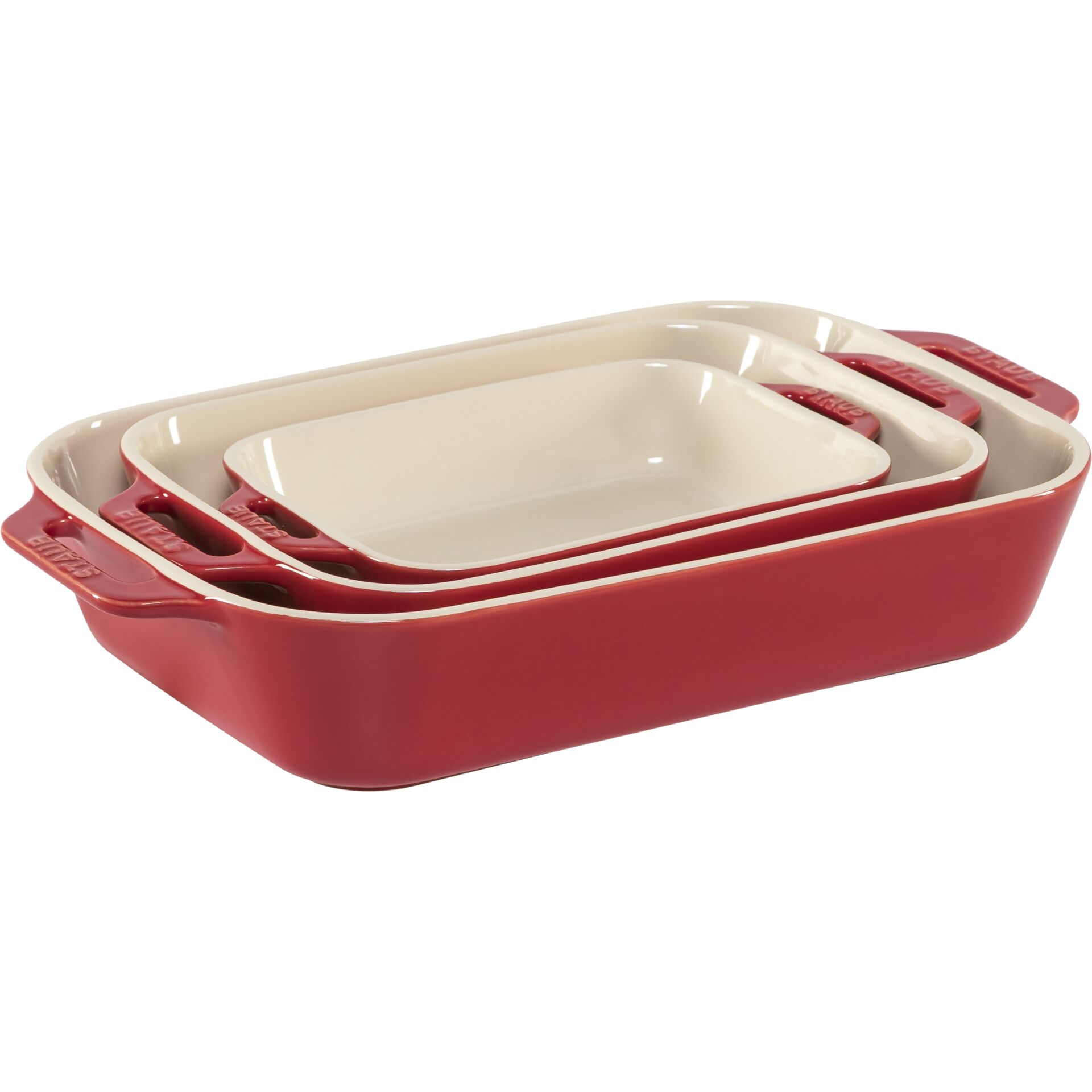 Staub 3-Piece Rectangular Ceramic Bakeware Set, Cherry Red