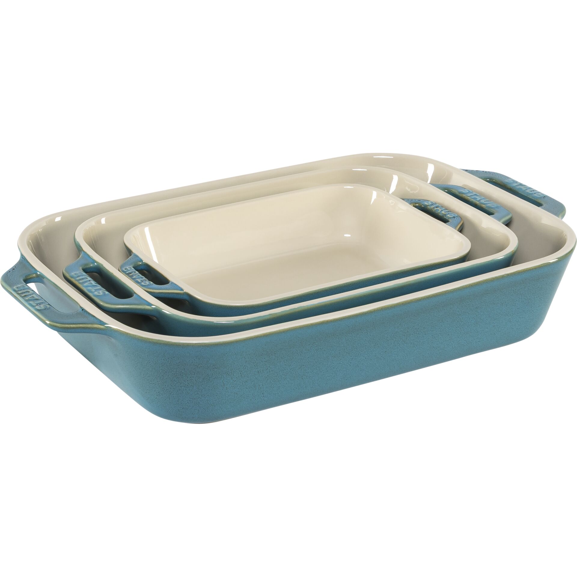Staub 3-Piece Rectangular Ceramic Bakeware Set, Turquoise