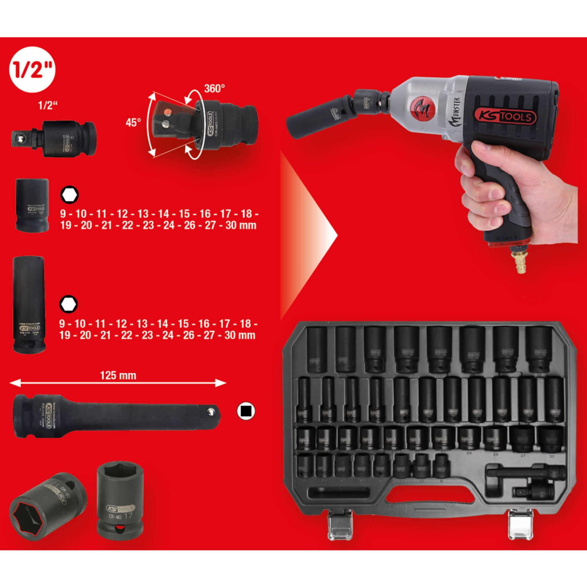 KS Tools 1/2 Sechskant-Kraft- Stecknuss-Satz, 40-tlg