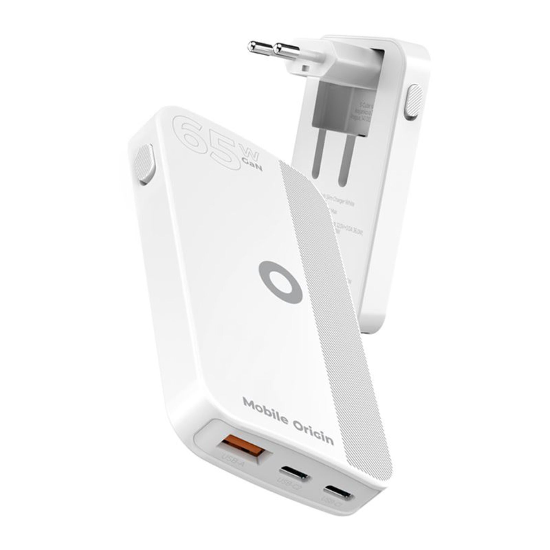 Mobile Origin 65W GaN Slim dual USB-C single USB-A, white