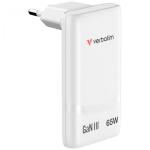 Verbatim Fold n Go GaN Charger 65W 2xUSB C weiß klappb.St.32355